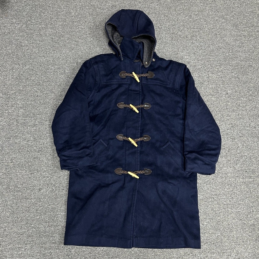 L.L. Bean Duffle Coat Womens 6 Navy Blue Wool Thinsulate Hooded Toggle B4